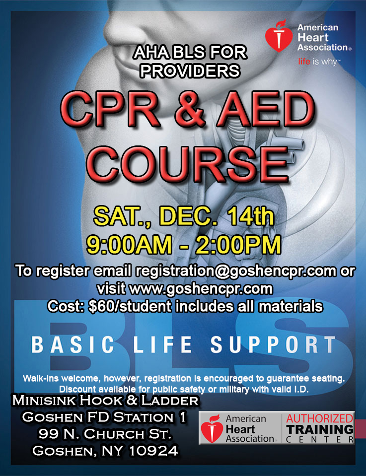 Goshen CPR AED Training Course Orange County NY AHA BLS for